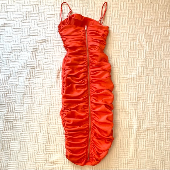 Nookie Elegant Orange Ruched Dress Size Small - Picture 7 of 10